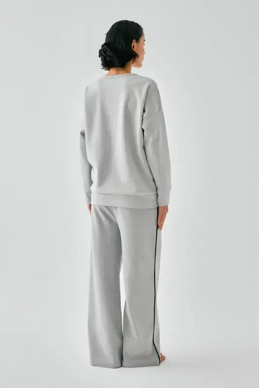 Akbeniz Women's Gray Taurus Oversize 2 Thread Tracksuit Loungewear Set - 4