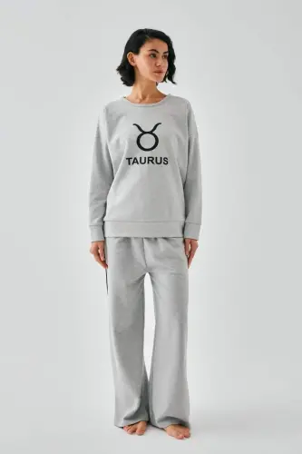 Akbeniz Women's Gray Taurus Oversize 2 Thread Tracksuit Loungewear Set - 1