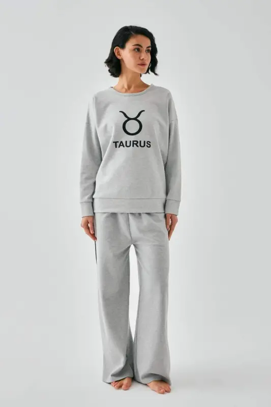 Akbeniz Women's Gray Taurus Oversize 2 Thread Tracksuit Loungewear Set - 1