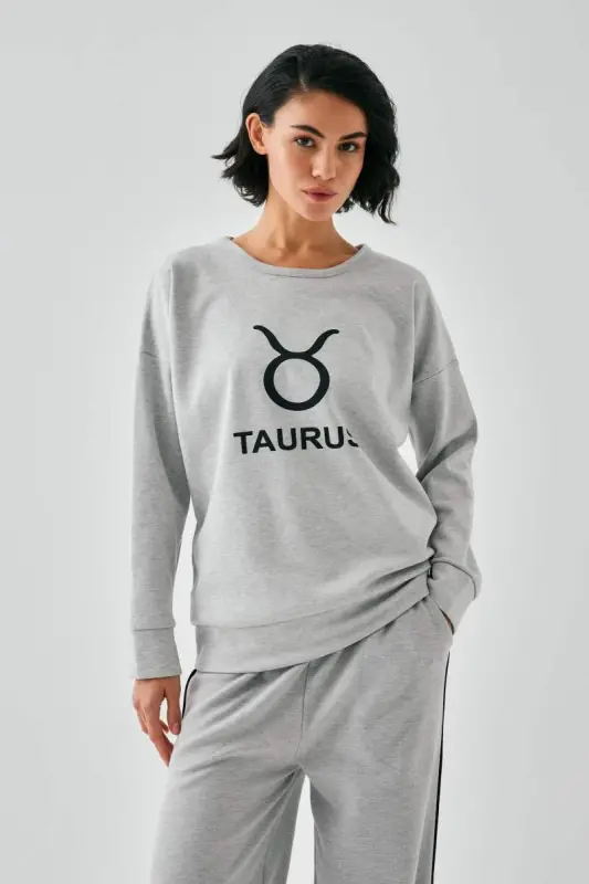 Akbeniz Women's Gray Taurus Oversize 2 Thread Tracksuit Loungewear Set - 2