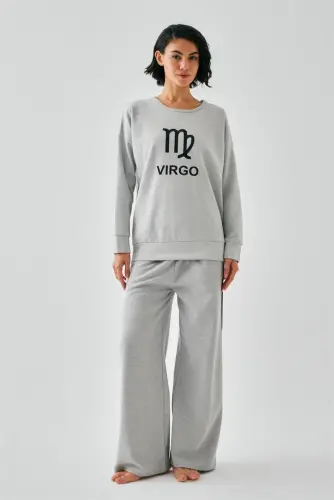 Akbeniz Women's Gray Virgo Oversize 2 Thread Tracksuit Home Wear Set - 3