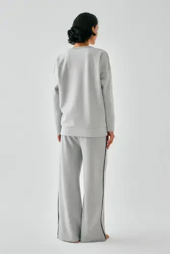 Akbeniz Women's Gray Virgo Oversize 2 Thread Tracksuit Home Wear Set - 5
