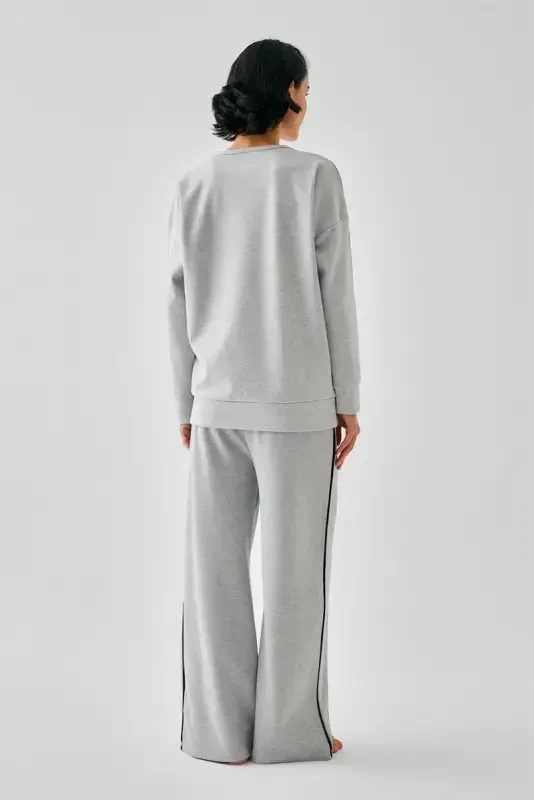 Akbeniz Women's Gray Virgo Oversize 2 Thread Tracksuit Home Wear Set - 5