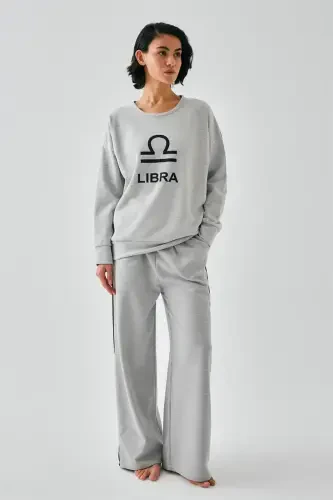 Akbeniz Women's Grey Libra Zodiac Oversize 2 Thread Tracksuit Home Wear Set - AKBENIZ (1)