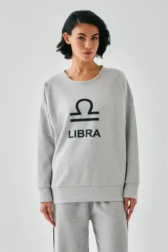 Akbeniz Women's Grey Libra Zodiac Oversize 2 Thread Tracksuit Home Wear Set - AKBENIZ (1)