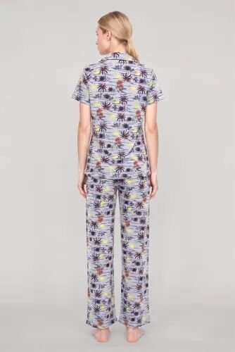 Akbeniz Women's Grey Patterned Classic Shirt Collar Pajama Set - 5