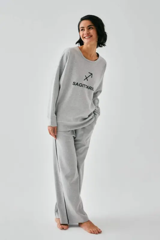 Akbeniz Women's Grey Sagittarius Oversize 2 Thread Tracksuit Loungewear Set - 1