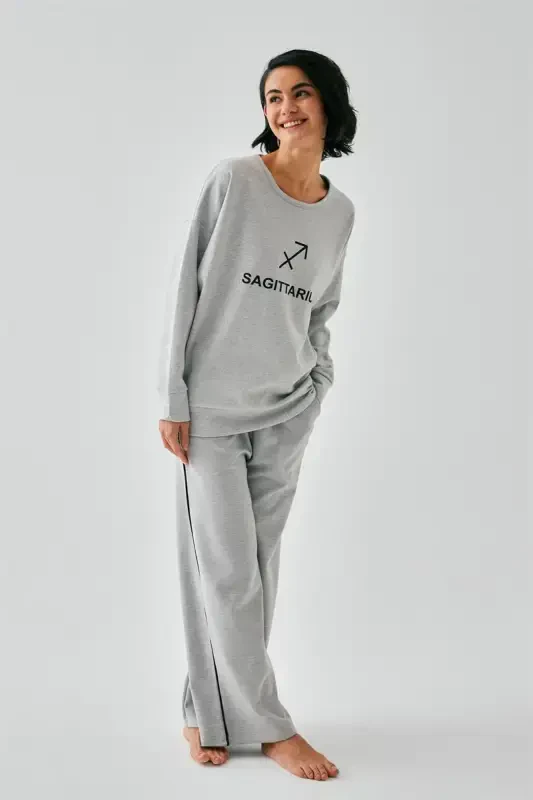 Akbeniz Women's Grey Sagittarius Oversize 2 Yarn Tracksuit Home Wear Set - AKBENIZ