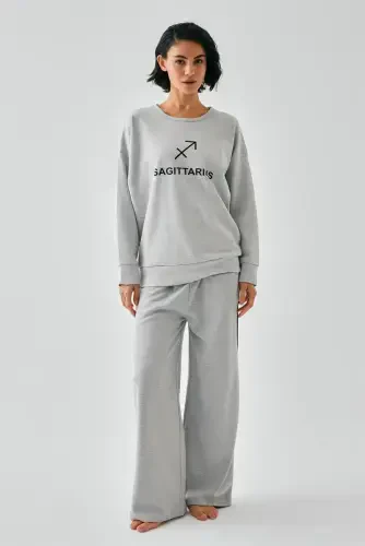 Akbeniz Women's Grey Sagittarius Oversize 2 Yarn Tracksuit Home Wear Set - 3