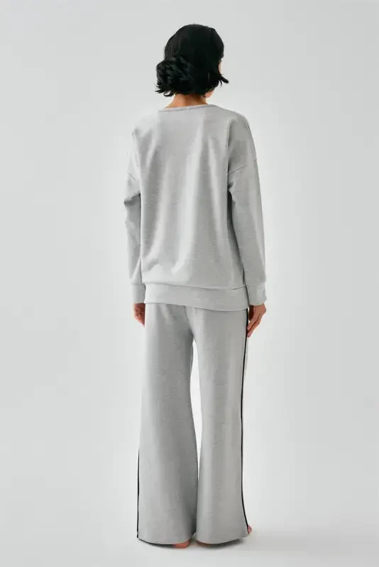 Akbeniz Women's Grey Sagittarius Oversize 2 Yarn Tracksuit Home Wear Set - 6