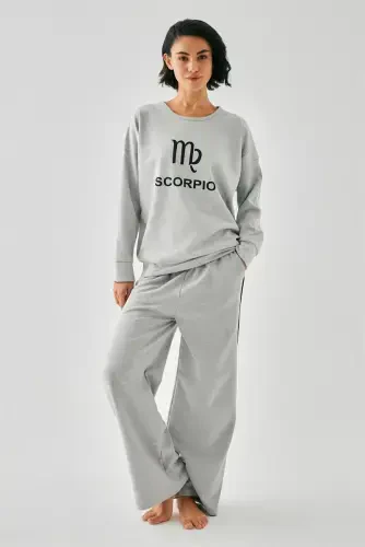 Akbeniz Women's Grey Scorpio Zodiac Oversize 2 Thread Tracksuit Loungewear Set - 3