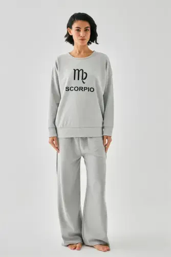 Akbeniz Women's Grey Scorpio Zodiac Oversize 2 Thread Tracksuit Loungewear Set - 4