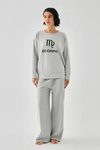 Akbeniz Women's Grey Scorpio Zodiac Oversize 2 Thread Tracksuit Loungewear Set - 5