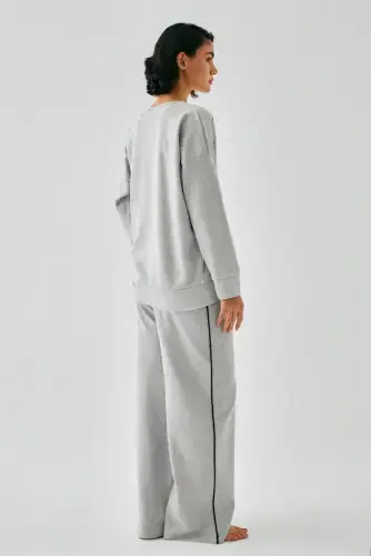 Akbeniz Women's Grey Scorpio Zodiac Oversize 2 Thread Tracksuit Loungewear Set - 6