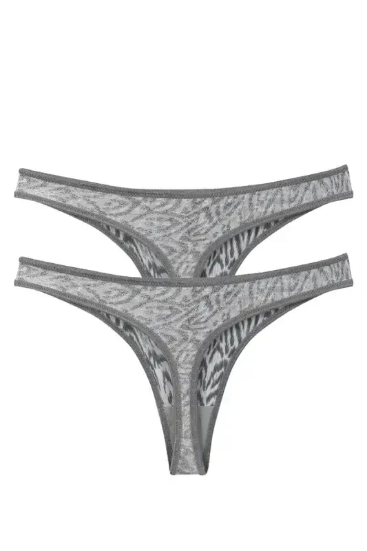 Akbeniz Women's Grey Zebra Patterned 2-Piece Thong Slip - 1