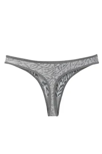 Akbeniz Women's Grey Zebra Patterned 2-Piece Thong Slip - 2