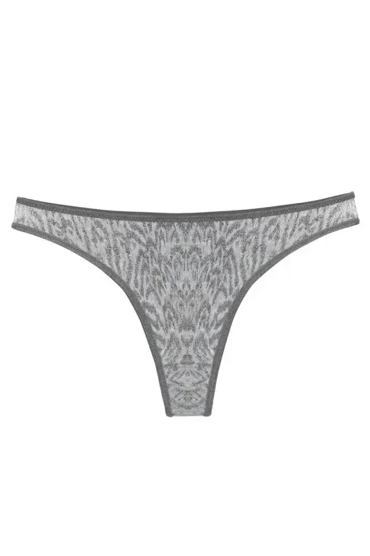 Akbeniz Women's Grey Zebra Patterned 2-Piece Thong Slip - 3
