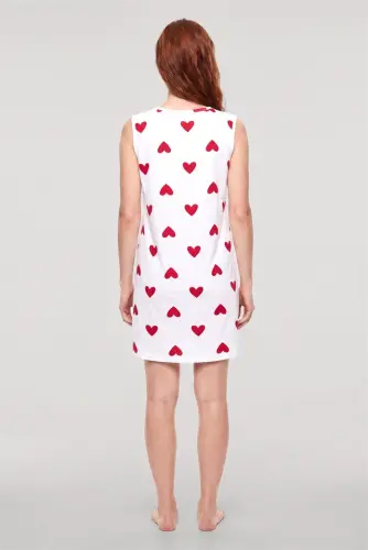 Akbeniz Women's Heart Patterned Basic Nightgown - White - 4