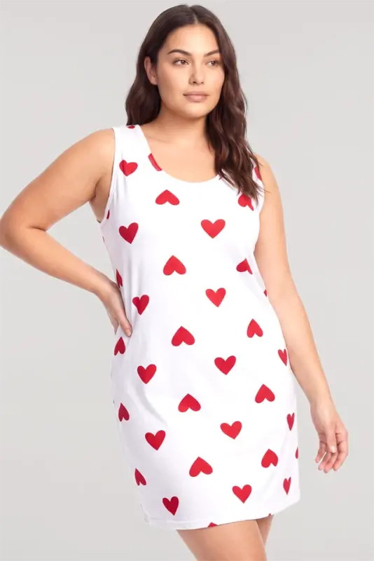 Akbeniz Women's Heart Patterned Basic Plus Size Nightgown - White - 1