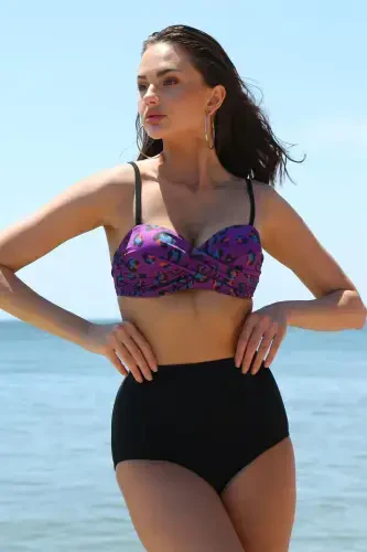 Akbeniz Women's High Waist Strapless Purple Bikini 35006 - 5