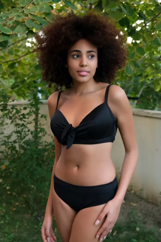 Akbeniz Women's Hollow Bow Padded Black Bikini Set 35011 - 7