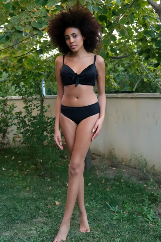 Akbeniz Women's Hollow Bow Padded Black Bikini Set 35011 - 8