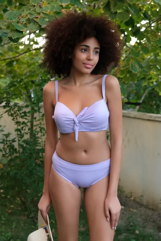 Akbeniz Women's Hollow Bowtie Padded Lilac Bikini Set 35011 - 6