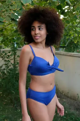Akbeniz Women's Hollow Bowtie Padded Pot Bottom Top Bikini Set 35011 - 7