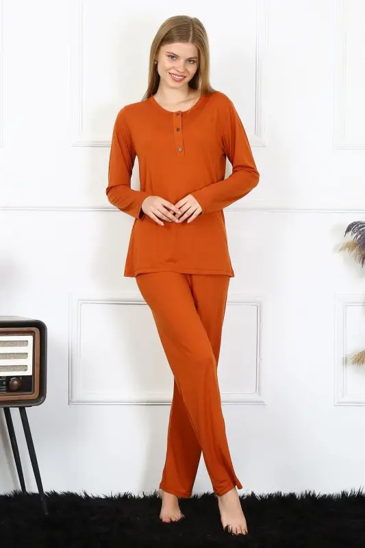 Akbeniz Women's Knitted Long Sleeve Buttoned Pajama Set 4168 - 1