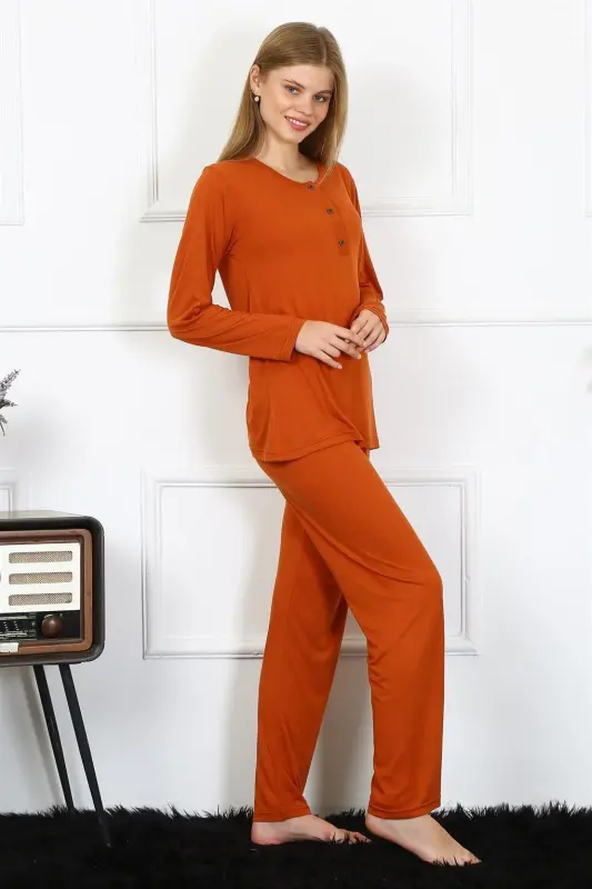 Akbeniz Women's Knitted Long Sleeve Buttoned Pajama Set 4168 - 2