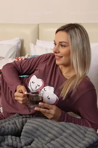 Akbeniz Women's Knitted Long Sleeve Pajama Set 4187 - 1