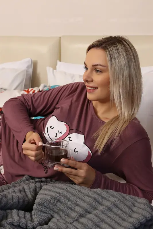 Akbeniz Women's Knitted Long Sleeve Pajama Set 4187 - AKBENIZ