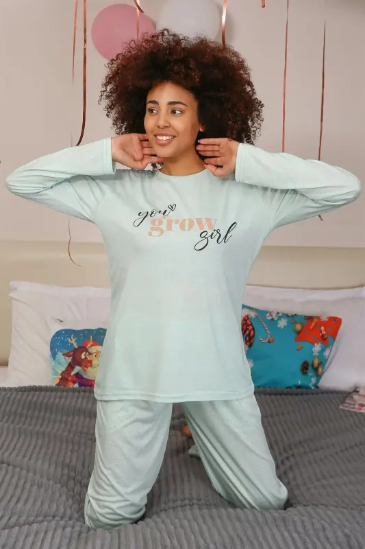 Akbeniz Women's Knitted Long Sleeve Pajama Set 4188 - 3