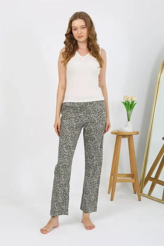 Akbeniz Women's Knitted Patterned Single Bottom Pajamas 27533 Khaki - 2