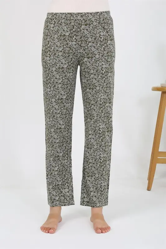 Akbeniz Women's Knitted Patterned Single Bottom Pajamas 27533 Khaki - 3