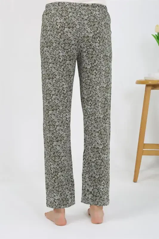 Akbeniz Women's Knitted Patterned Single Bottom Pajamas 27533 Khaki - 5