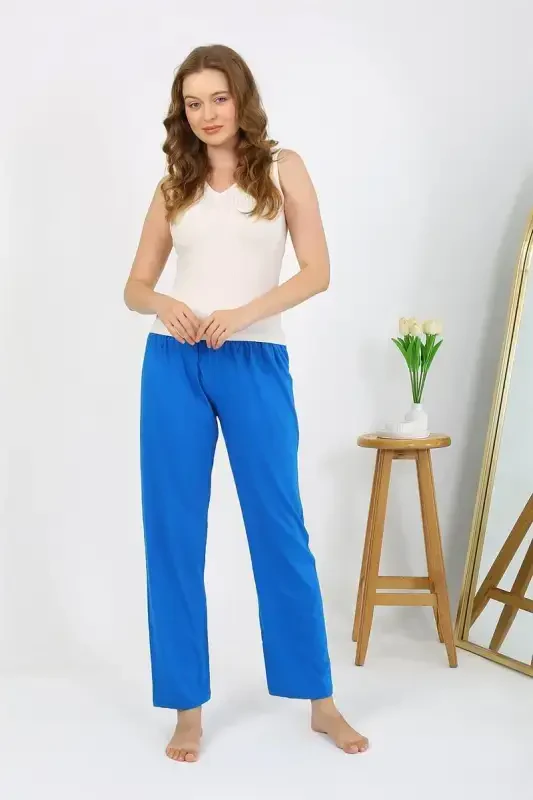 Akbeniz Women's Knitted Plain Single Bottom Pajamas 27535 Blue - 1