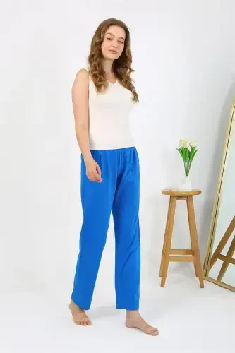 Akbeniz Women's Knitted Plain Single Bottom Pajamas 27535 Blue - AKBENIZ (1)