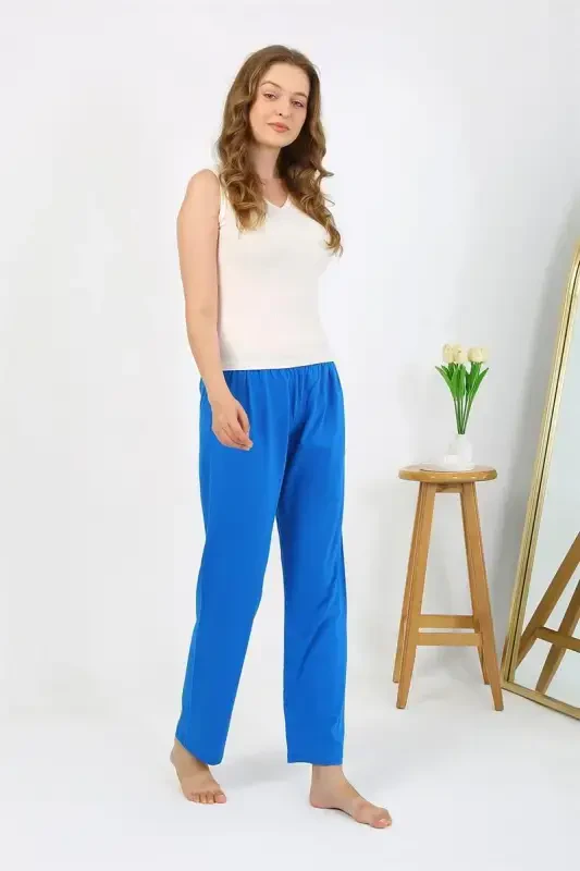 Akbeniz Women's Knitted Plain Single Bottom Pajamas 27535 Blue - 2