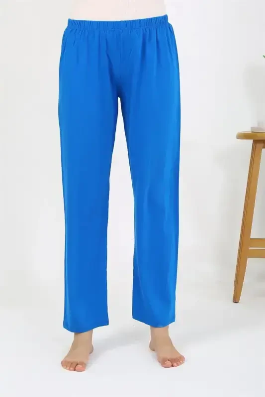 Akbeniz Women's Knitted Plain Single Bottom Pajamas 27535 Blue - 3