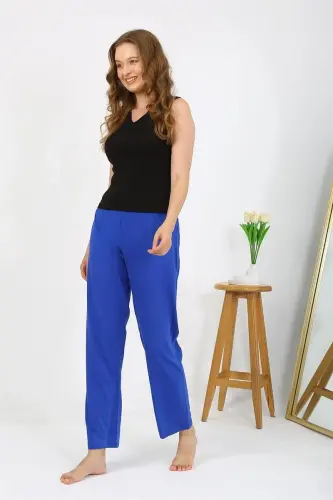 Akbeniz Women's Knitted Plain Single Bottom Pajamas 27538 Sax - 2