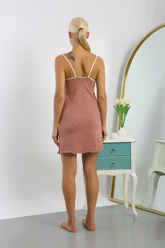 Akbeniz Women's Knitted Polka Dot Patterned Spaghetti Strap Nightgown 36719 - 2