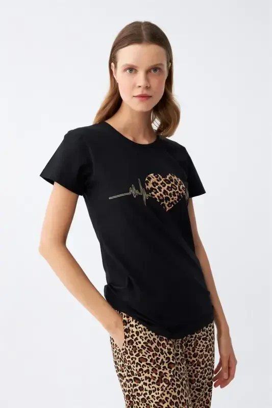 Akbeniz Women's Knitted Short Sleeve Pajama Set 4128 - 2