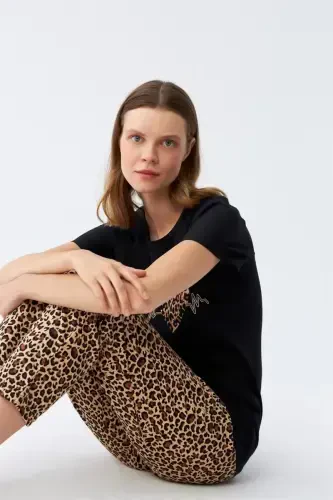 Akbeniz Women's Knitted Short Sleeve Pajama Set 4128 - 4