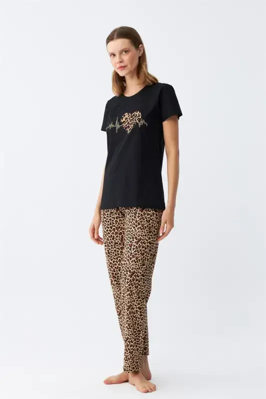 Akbeniz Women's Knitted Short Sleeve Pajama Set 4128 - 6