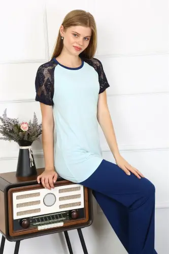 Akbeniz Women's Lace Detailed Knitted Pajama Set 4148 - 3