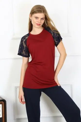 Akbeniz Women's Lace-Trimmed Jersey Pajama Set 4149 - 2
