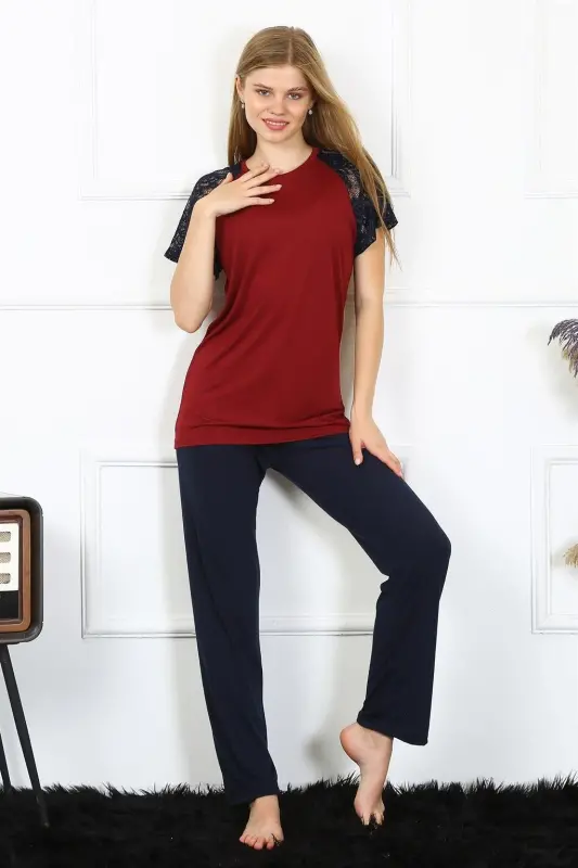 Akbeniz Women's Lace-Trimmed Jersey Pajama Set 4149 - 3