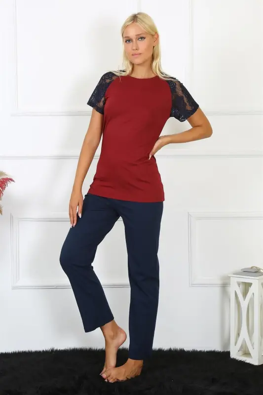 Akbeniz Women's Lace-Trimmed Jersey Pajama Set 4149 - 5