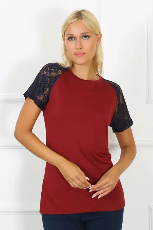 Akbeniz Women's Lace-Trimmed Jersey Pajama Set 4149 - 6